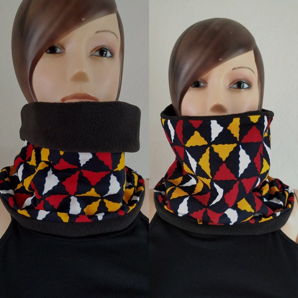 Snood reversible unisexe wax bologan jaune bordeaux bleu nuitr