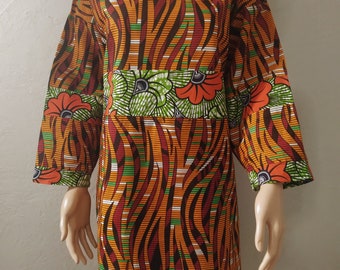 Robe courte caftan kaftan Tunique longue 2 wax mixés plumes de paon feu d'artifice