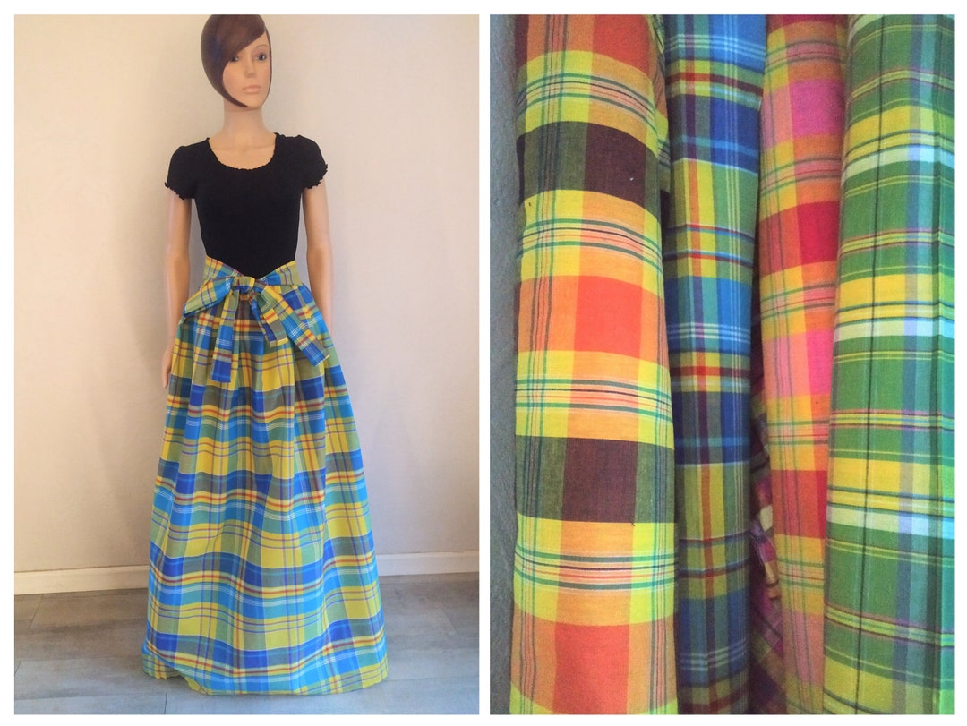 Maxi or Short Madras Skirt, Madras Length Options, Various Colors
