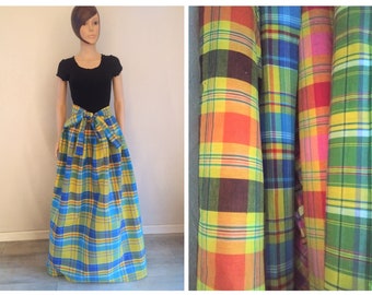 Madras maxi or short skirt options madras lengths various colors pleated at the belt