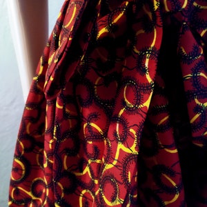 Short or Maxi skirt in WAX cotton pleated at the belt with dominant red centipede chenille officer print image 4
