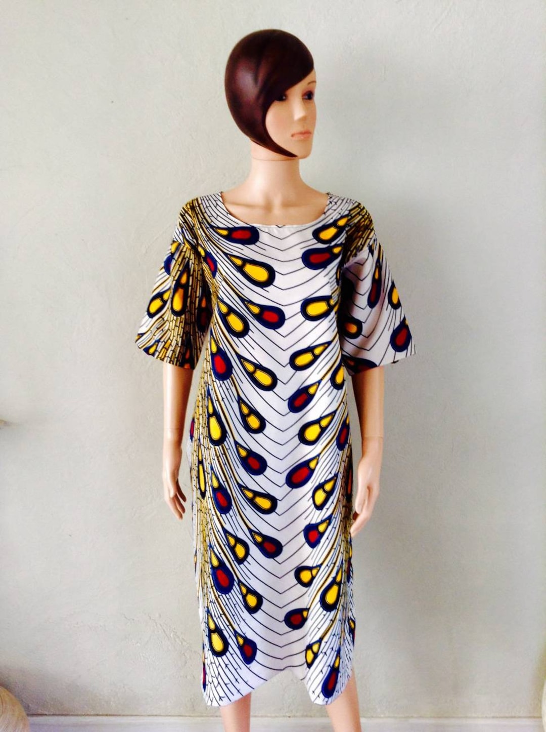 Robe Print WAX imprimé plumes de paon feu d'artifice robe