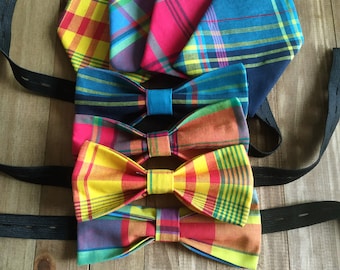 Noeud papillon double en madras adulte ou enfant option pochette Madras déposé fabrication française