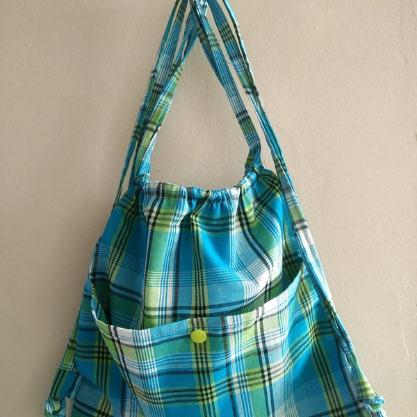 Drawstring backpack sac à dos plat madras enfant ou adulte