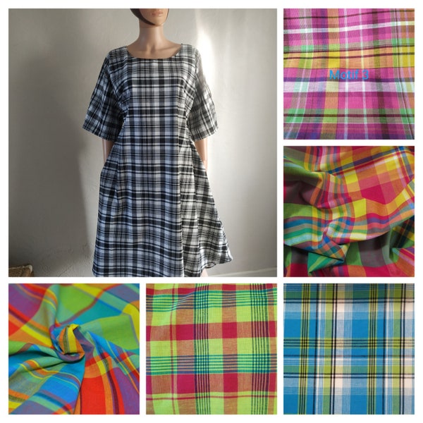 Robe madras evasée courte ou maxi  options couleur longueurs et poches laterales