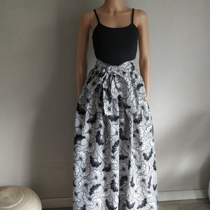 Pleated skirt with long or short belt length options in polyester wax print wedding flowers image 3