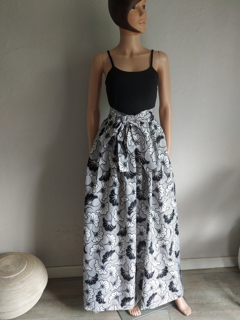 Pleated skirt with long or short belt length options in polyester wax print wedding flowers image 3