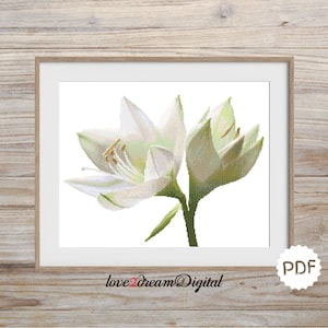 White Lily Cross Stitch Pattern, Spring Flower Embroidery (PDF)