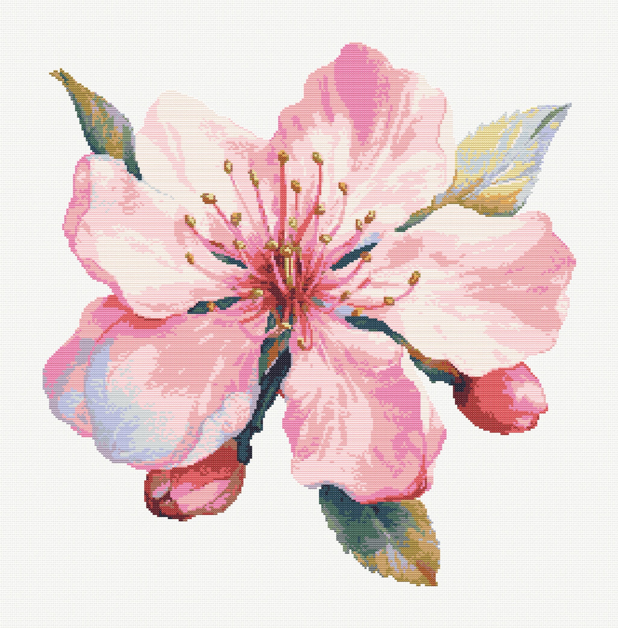 Almond Blossom Cross Stitch Pattern, Watercolor Almond Flower, Modern
