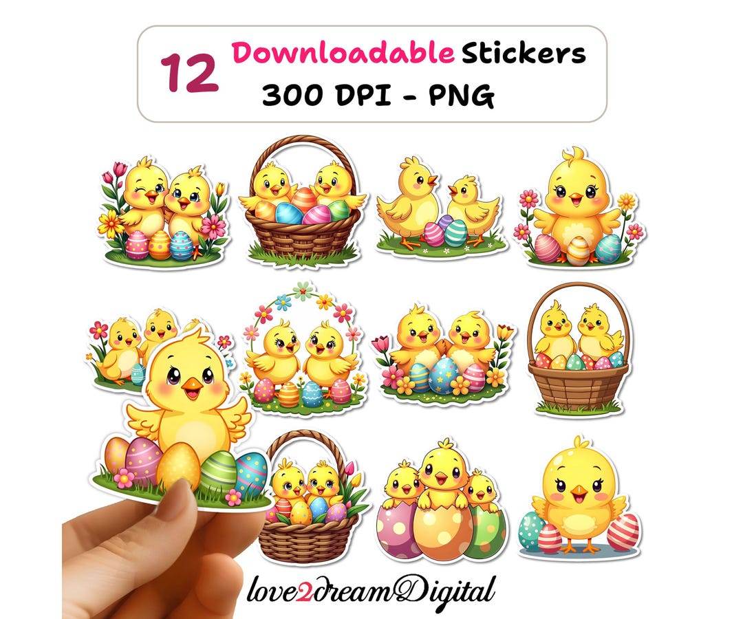 Cute Easter Chick PNG Stickers – Baby Chicks & Easter Egg Digital ...