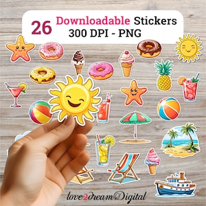 Summer PNG Sticker Collection, Beach Stickers, Vacation Stickers, Seasonal Digital Stickers, Cricut Summer Stickers Instant Download #S15