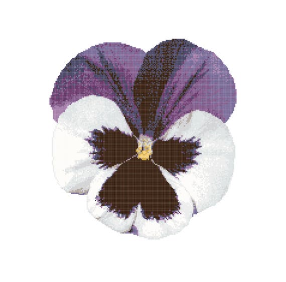 Motif de point de croix fleur de pensée, fleurs violettes et