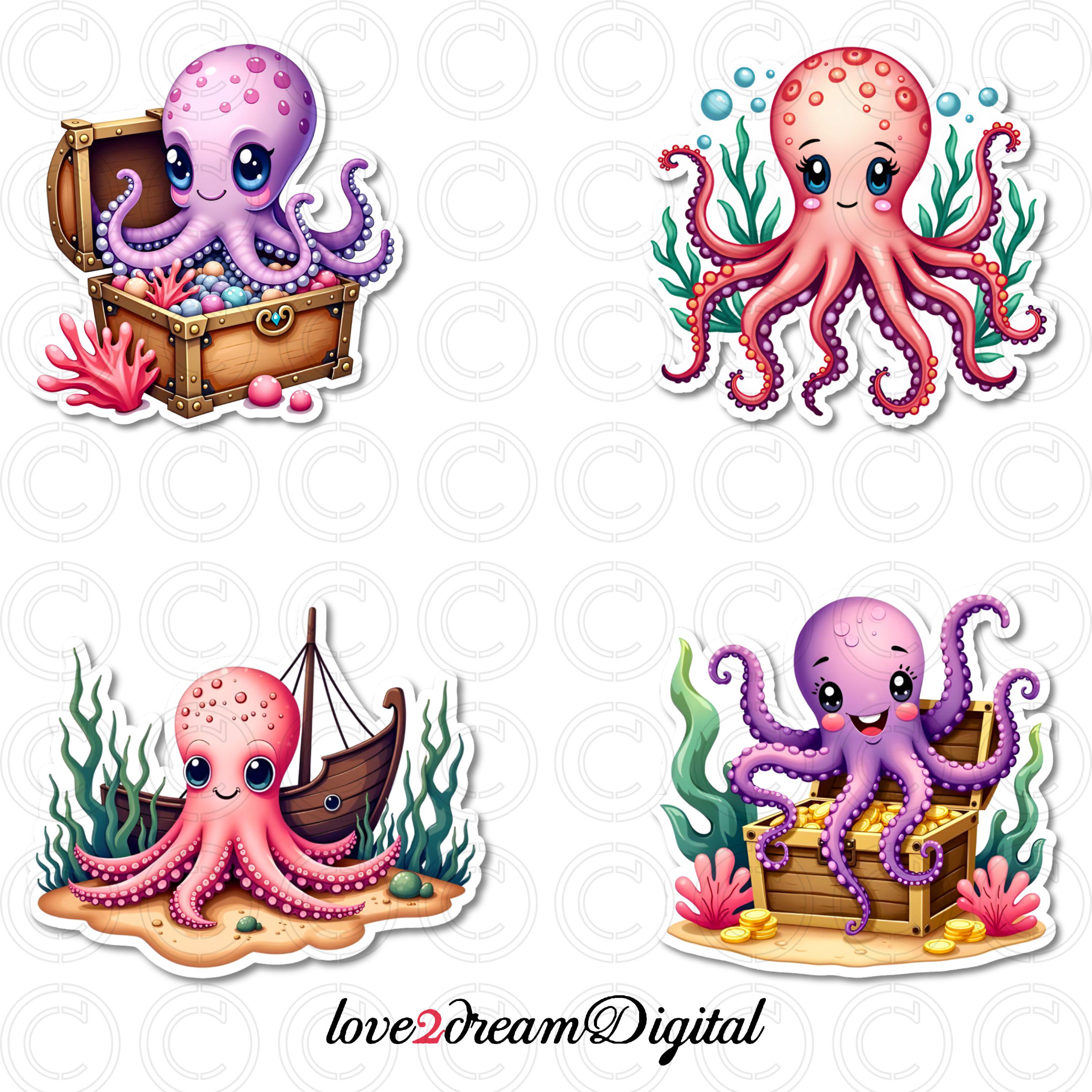Octopus Stickers for Kids – Ocean Animal Decals – Cute Underwater Theme ...