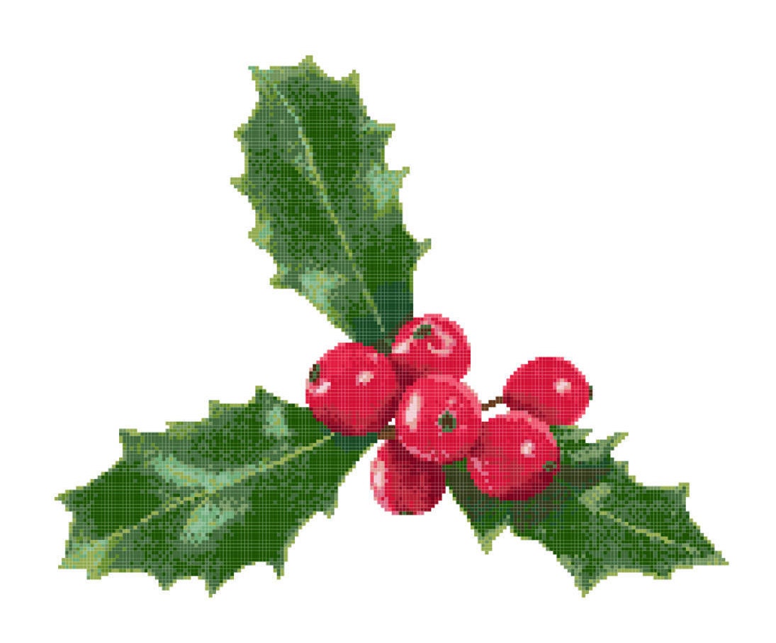 Holly Berry Cross Stitch Pattern, Instant Download, Xmas Cross Stitch