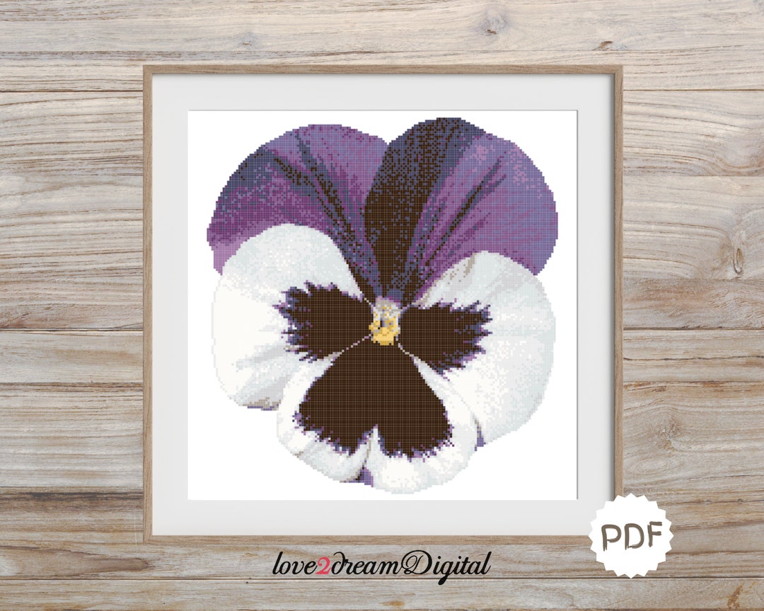Motif de point de croix fleur de pensée, fleurs violettes et