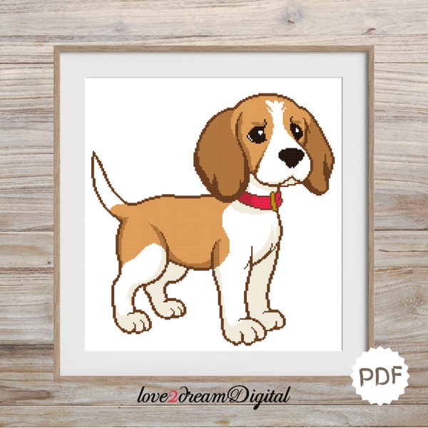 Cute Beagle Cross Stitch Pattern, Beagle Puppy, Instant Download, Digital Cross Stitch Chart, Kids Room Pattern, Beagle Embroidery, (N54)