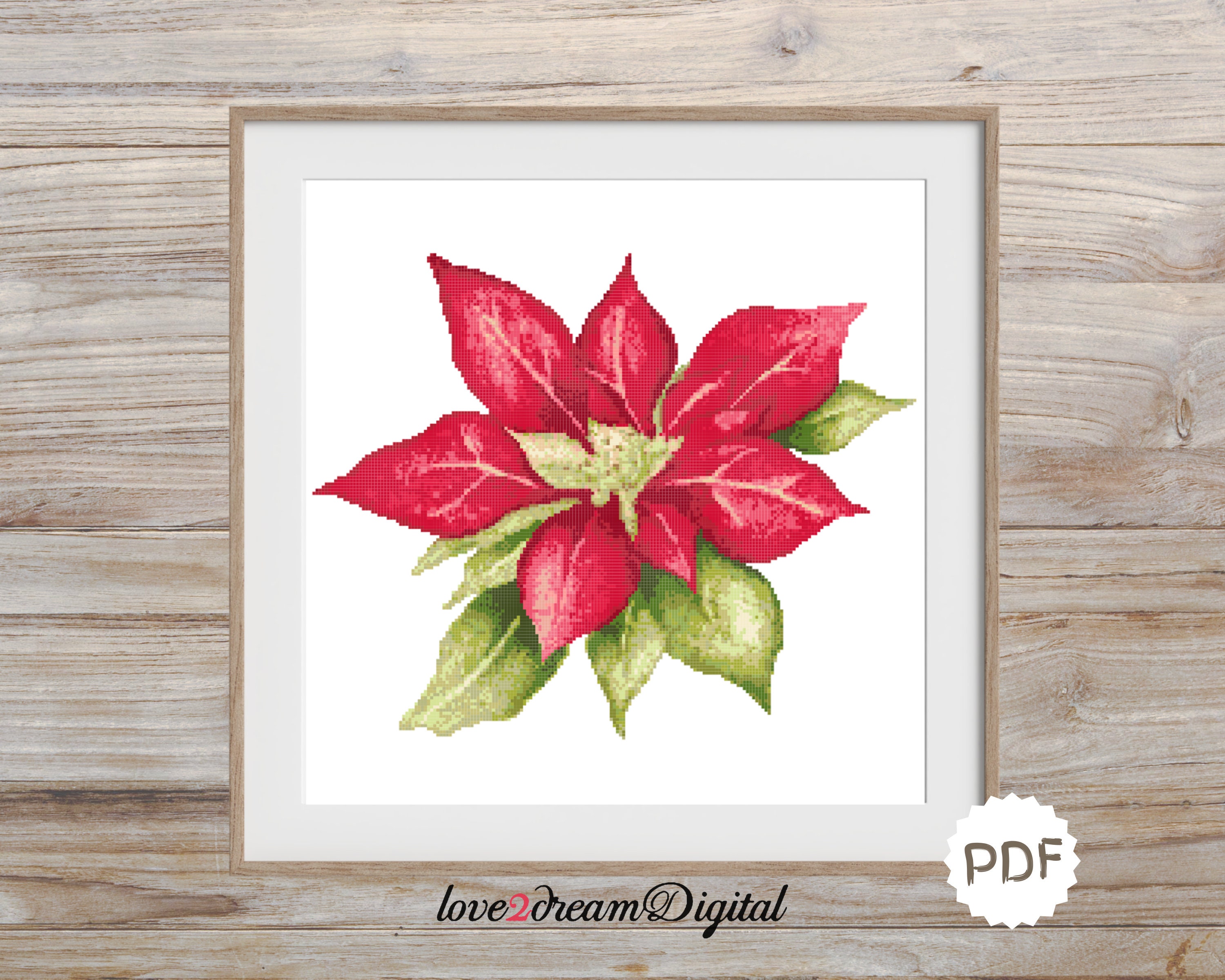 Poinsettia Cross Stitch Pattern, Instant Download Xmas Cross Stitch