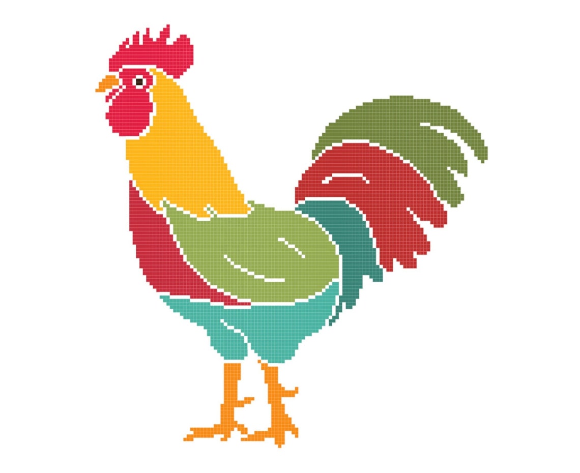 Rooster Cross Stitch Pattern, Country Birds, Instant Download, Digital