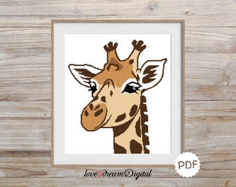 Schattige giraf kruissteekpatroon, Afrikaans dier, schattige babygiraf, jungledier, moderne kruissteekkaart, pdf-bestand, borduurwerk, (N57)
