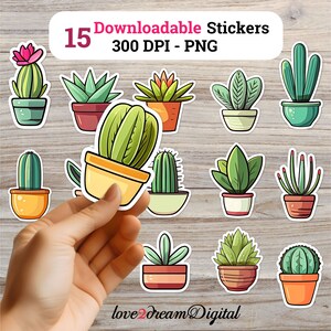 多肉植物の印刷可能なステッカー - サボテンの植物のステッカー - すぐにダウンロード - 植物プランナーのデコレーション - PNGファイル - S9