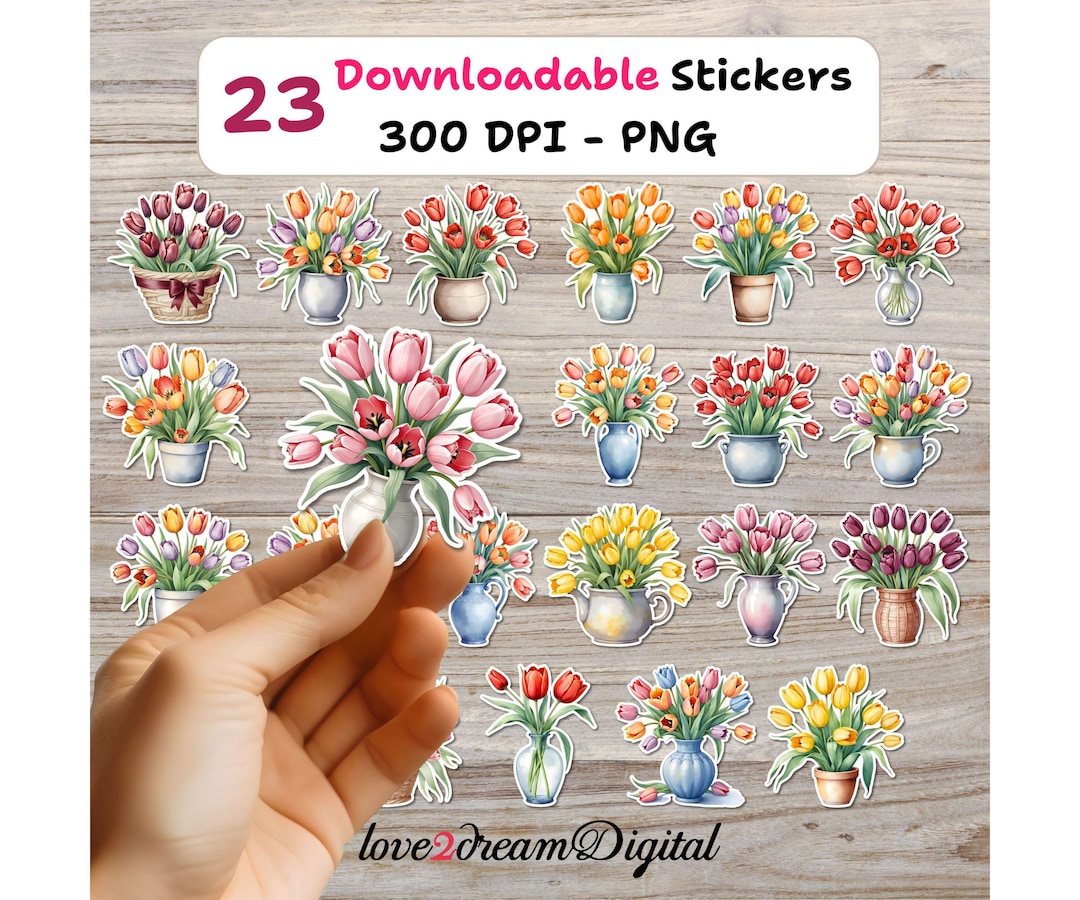 Watercolor Tulip Stickers – Floral Sticker Designs – Spring Sticker Set ...