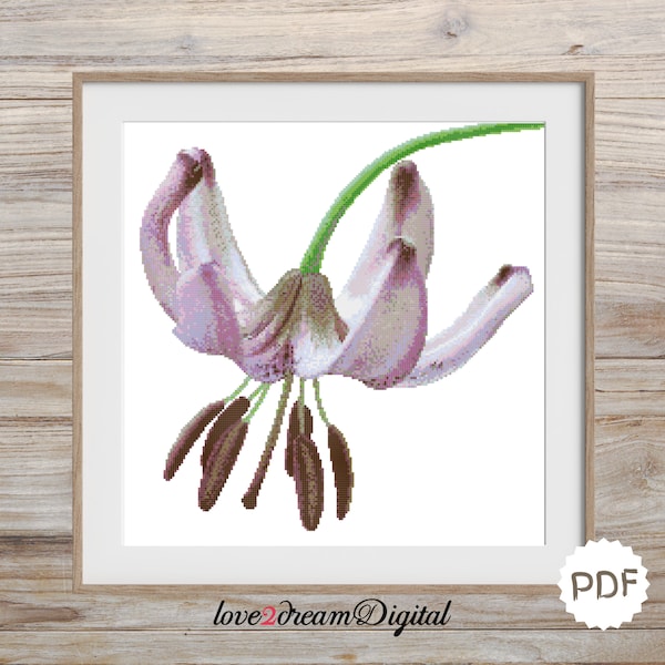 Lily Cross Stitch Pattern, Instant Download, Lilium Martagon, Turk's Cap Lily, Printable Flower, Counted Cross Stitch, Gift Εmbroidery (N32)