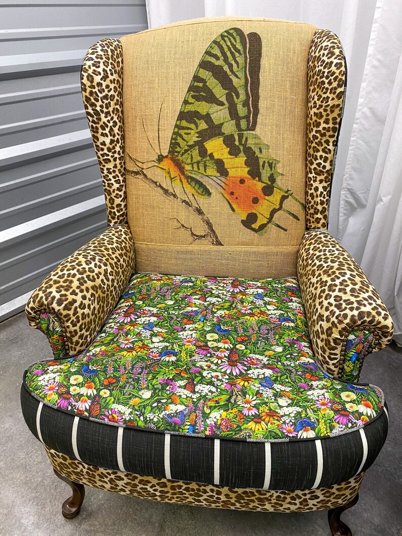 SOLD Custom Wingback Chair Set Eclectic Boho Butterflies Etsy