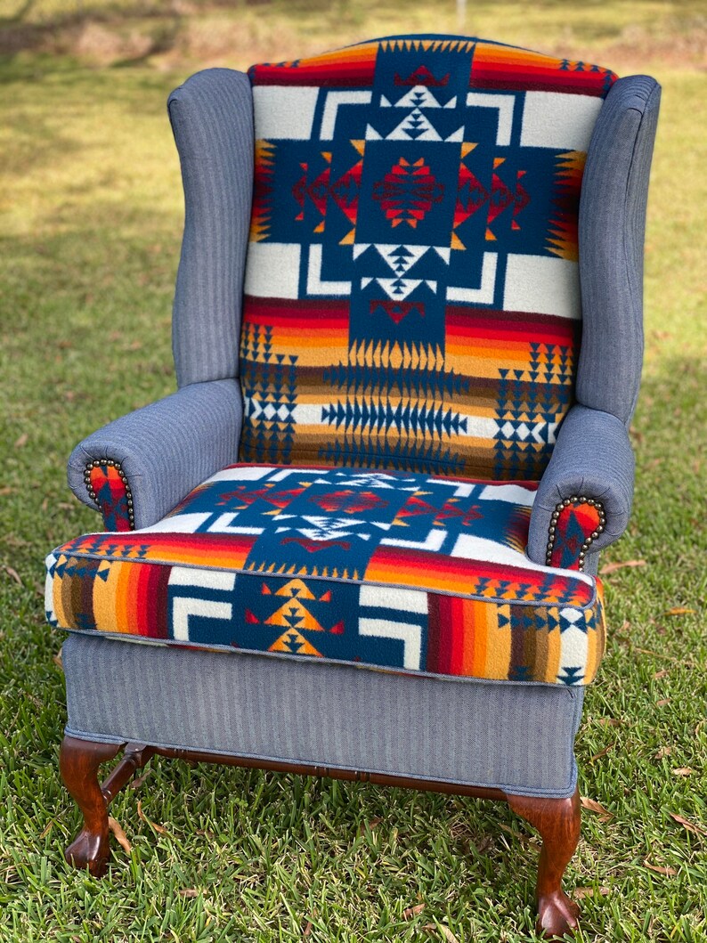 SOLD Custom Upholstered Chair and Ottoman Southwestern Etsy