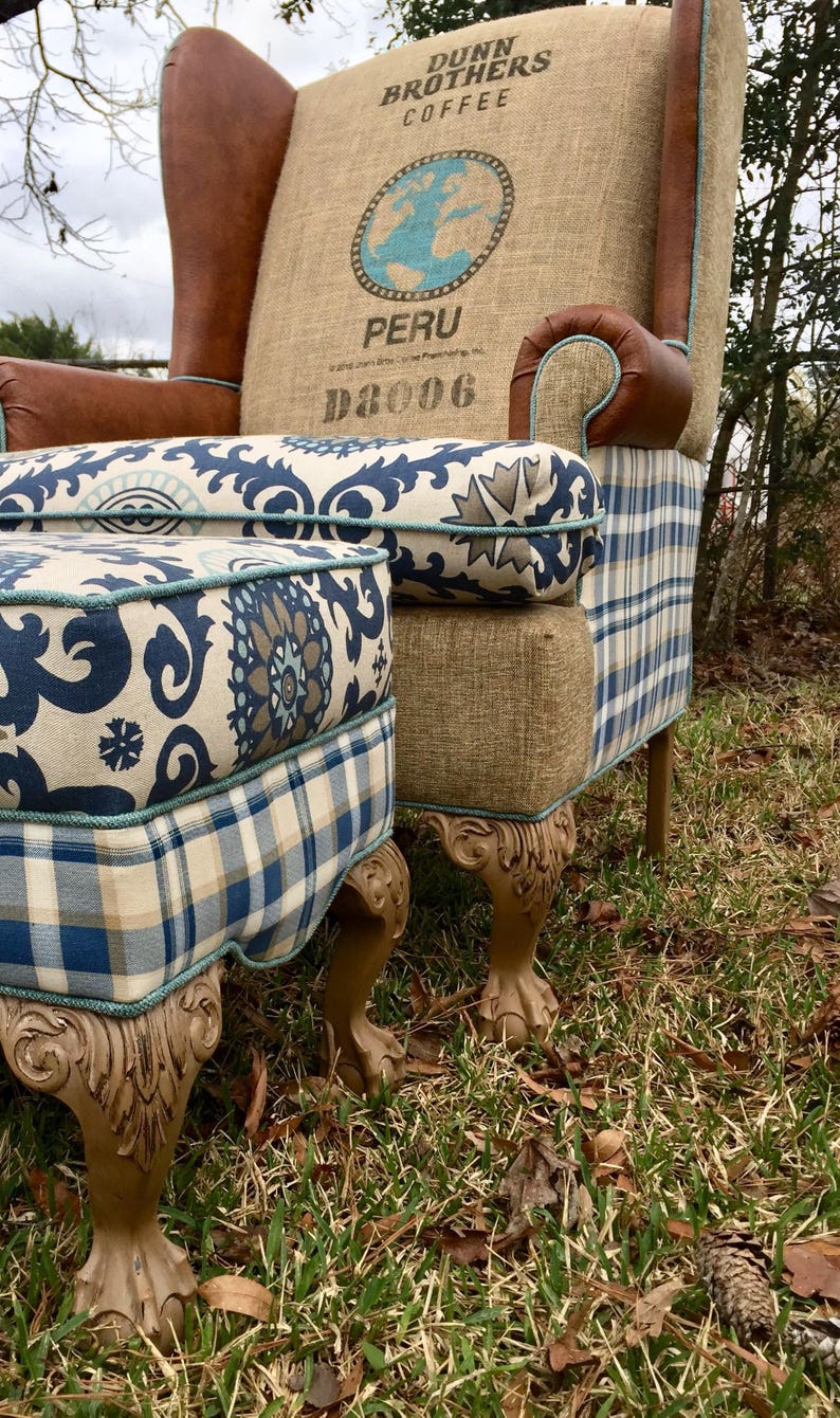 SOLD Custom Upholstered Chair & Ottoman Set Vintage Coffee Etsy