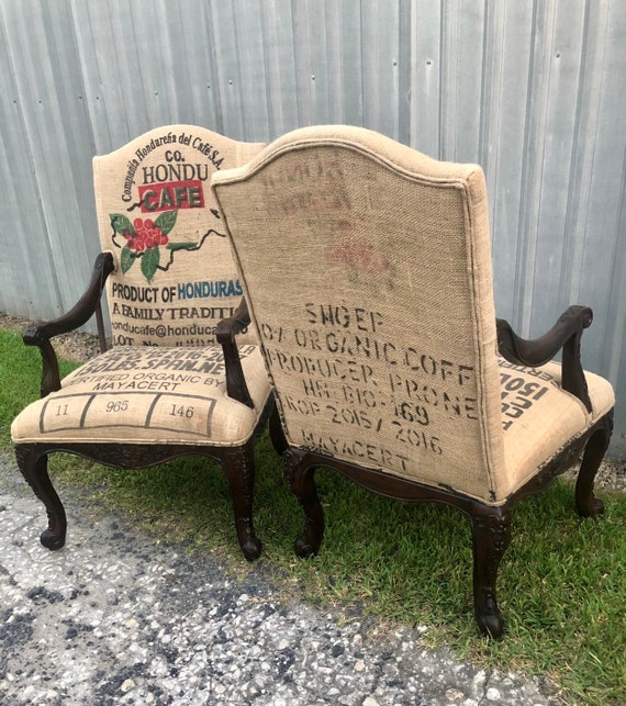 Sold Custom Dining Chairs Burlap Coffee Sacks Farmhouse Etsy