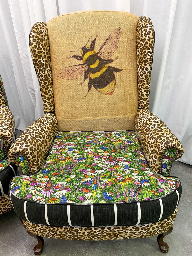 SOLD Custom Wingback Chair Set Eclectic Boho Butterflies Etsy