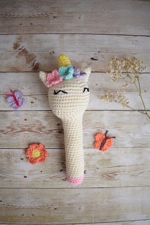 Hochet Licorne Au Crochet Hochet Bebe Crochet Licorne Jouet Etsy