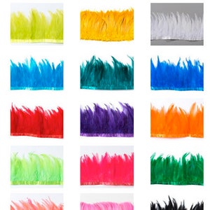 1yd, Rooster Feather Trim on bias tape, 5-7" long feathers, Hackle trim, per each yard