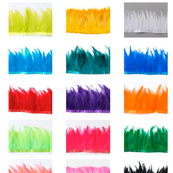 1yd, Rooster Feather Trim sur bande de biais, plumes de 5-7 « de long, Hackle trim, par verge