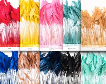 1 YD, Stripped coque feathers, 8-10" long, 300-350 feathers, eyelash feathers,  feathers for, millinery, wholesale, bulk, by the yard