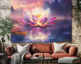 Tapisserie murale fleur de lotus mystique - Tapisseries bohèmes de rêve - Décoration de méditation spirituelle pour le salon ou la chambre à coucher