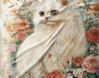Elegante manta para gato persa, regalo con diseño floral para los amantes de los gatos, acogedora manta para el hogar para los entusiastas de los gatos, lujosa decoración con temática felina