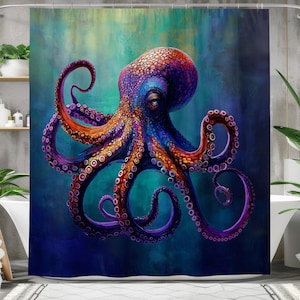 Vibrant Octopus Shower Curtain, Waterproof Fabric Bath Curtain, Artistic Sea Life Decor, Colorful Ocean Animal Design, Underwater Marine
