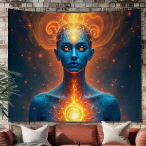 Cosmic Awakening Tapestry, Psychedelic Energy Wall Hanging, Third Eye Spiritual Decor, Visionary Art Print, Mystical Meditation Aesthetic