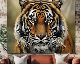Tiger Wall Hanging Tapestry – Realistic Wildlife Tapestries for Nature-Inspired Decor, Boho Room Art, Bold Jungle Animal Design