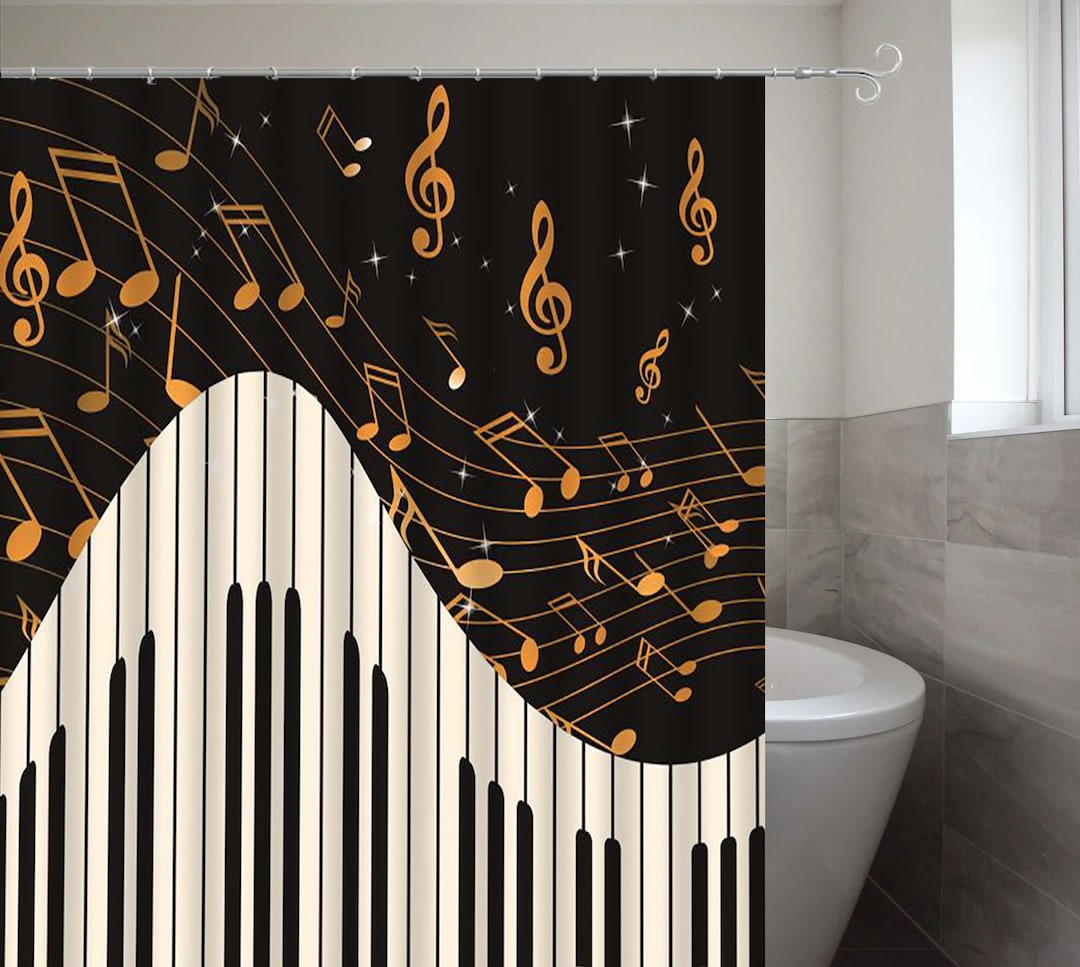 Music Shower Curtain Musical Notes, Piano Key Modern Romantic Art