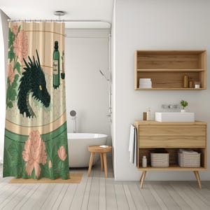 Dragon Bath Shower Curtain, Whimsical Fantasy Bathroom Decor, Waterproof Quick Dry Fabric image 5