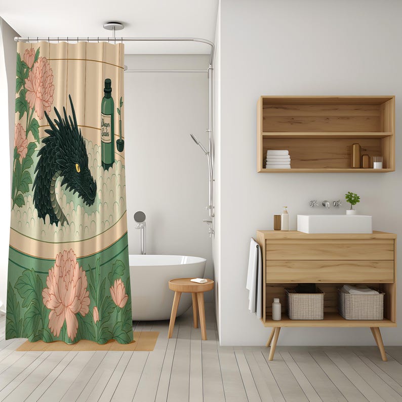 Dragon Bath Shower Curtain, Whimsical Fantasy Bathroom Decor, Waterproof Quick Dry Fabric image 5