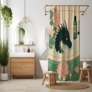 Dragon Bath Shower Curtain, Whimsical Fantasy Bathroom Decor, Waterproof Quick Dry Fabric image 6