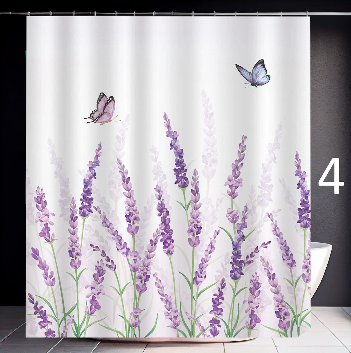 Lavender Shower Curtain Lavander Flowers Bath Decor Purple Floral Print