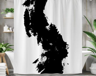 Abstract Black Ink Splash Shower Curtain – Minimalist Modern Art Bathroom Decor, Monochrome Waterproof Polyester, Bold Graphic Design