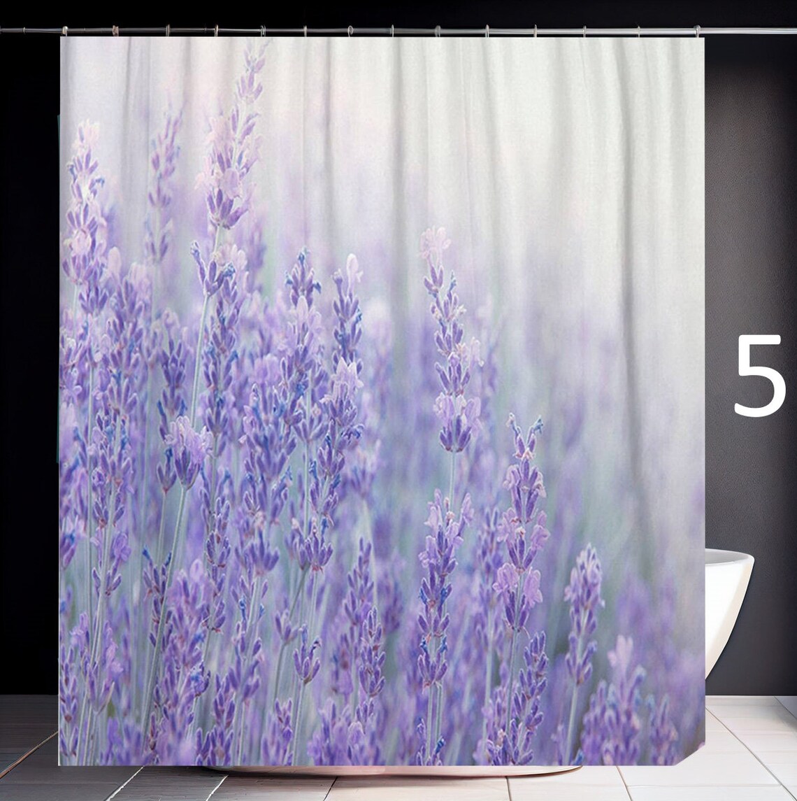 Lavender Shower Curtain Lavander Flowers Bath Decor Purple Floral Print
