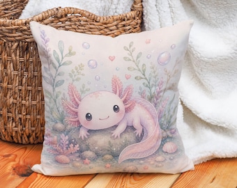 Niedlicher Axolotl Kissenbezug, Kawaii Axolotl Dekor, Pastel Kinderzimmer Kissen, Süßes Salamander Geschenk, Kinderzimmer Kissenbezug
