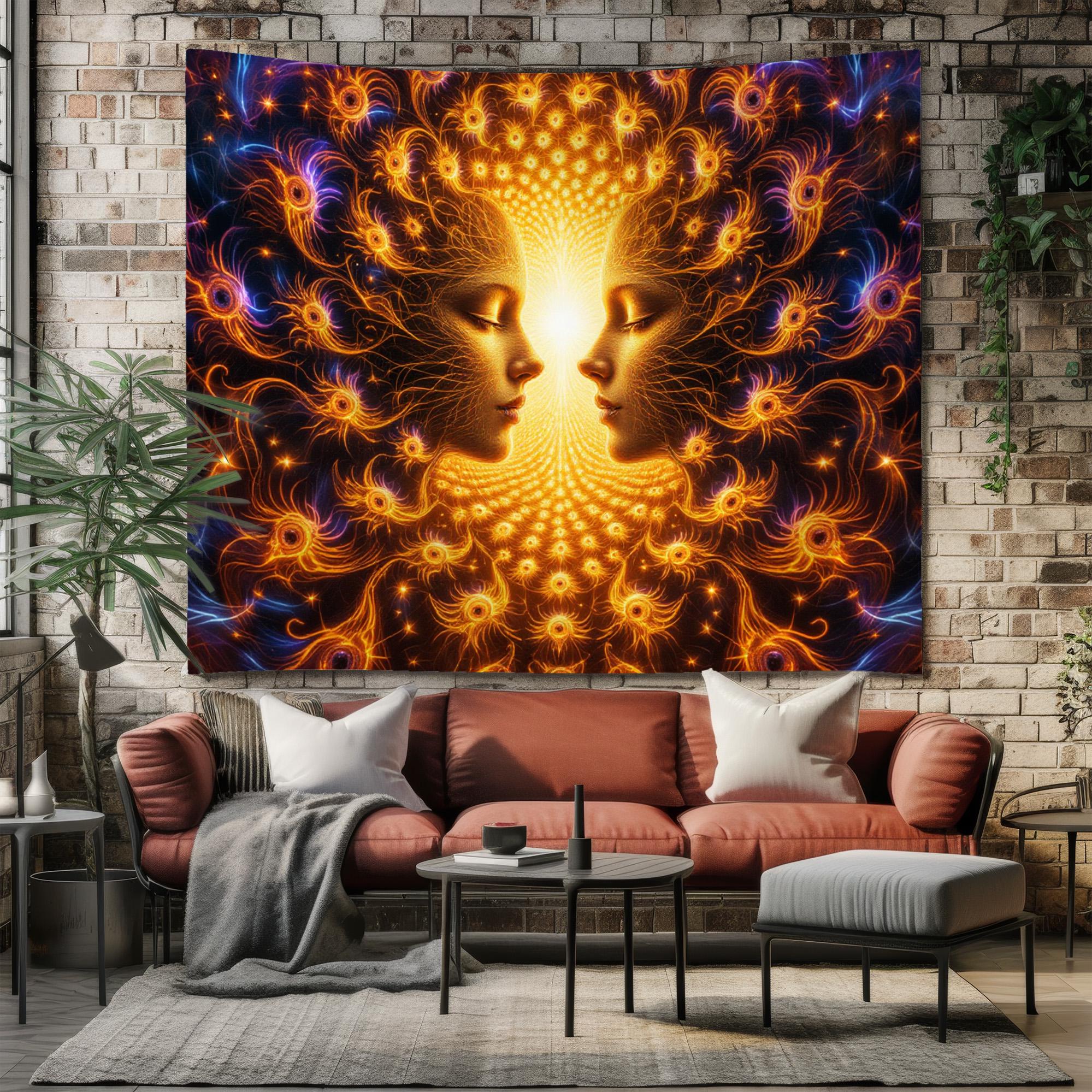 Tenture Murale Phénix Enflammé 150x150cm - Décoration Artistique Fantastique Pour Chambre Salon - Polyester