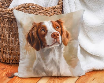 Sierkussenhoes Bretagne-spaniël, hondenkussen katoenlinnen, schattige hondenkussen Bretagne, decoratief kussen voor bank en interieur